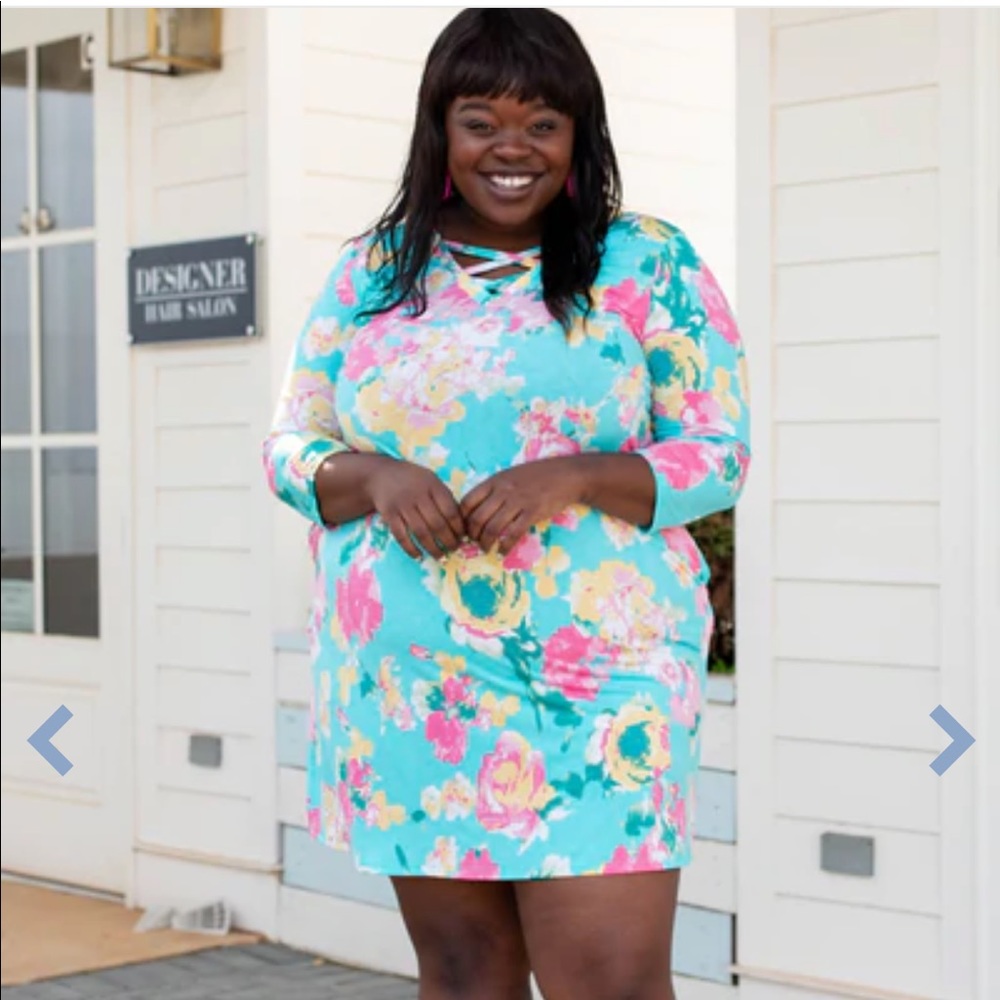 NEW Play Your Part Dress, Dark Mint-Pink Sz XL